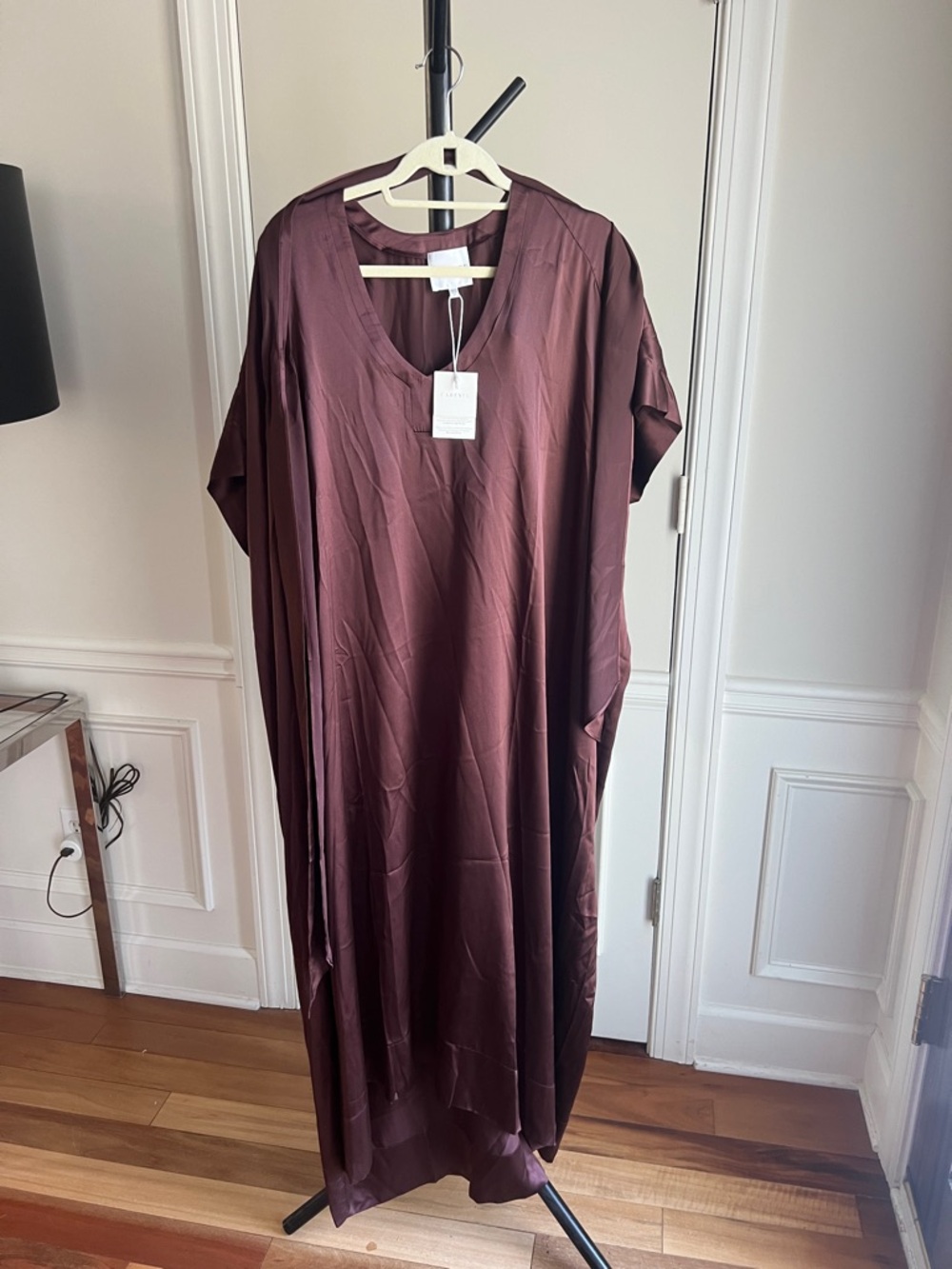 Careste Oversized silk V-Neck Maxi Dress in brown